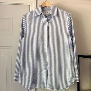 COS white blue striped cotton long sleeve button up shirt